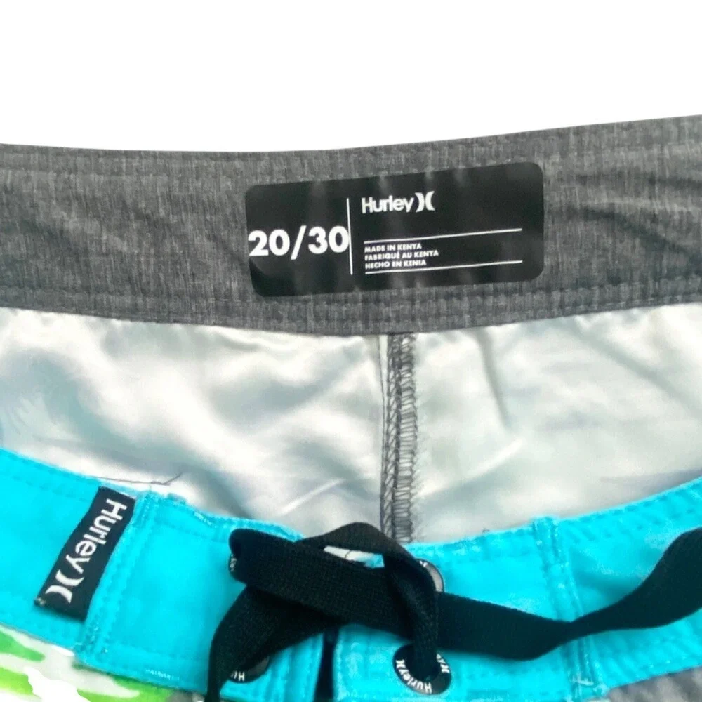 Hurley Tropical Palm Shark Print Board Shorts‎ Boys 20/30 Blue Green